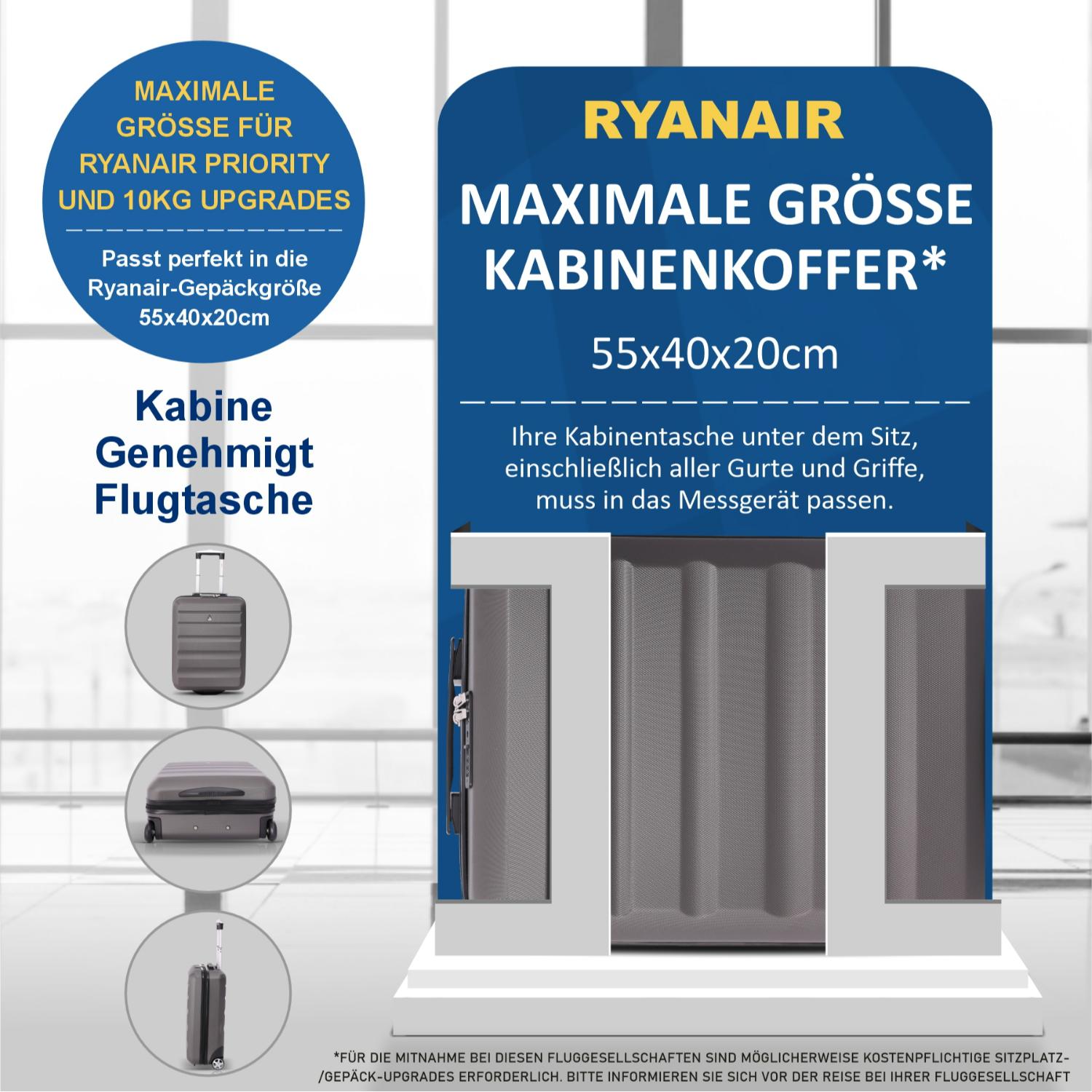 Aerolite Ryanair Reisekoffer mit 2 Rädern, maximale Zulassung, 40 l, Hartschale, 55 x 40 x 20 cm, auch zugelassen für easyJet, Jet2 und mehr - Aerolite DE